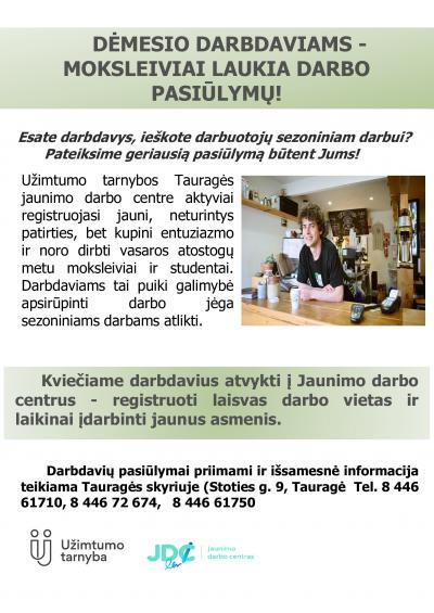 Parama moksleivius įdarbinusiems darbdaviams