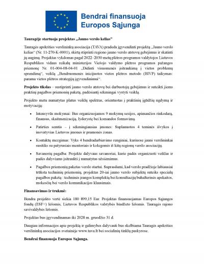 Tauragėje startuoja projektas „Jauno verslo kelias”